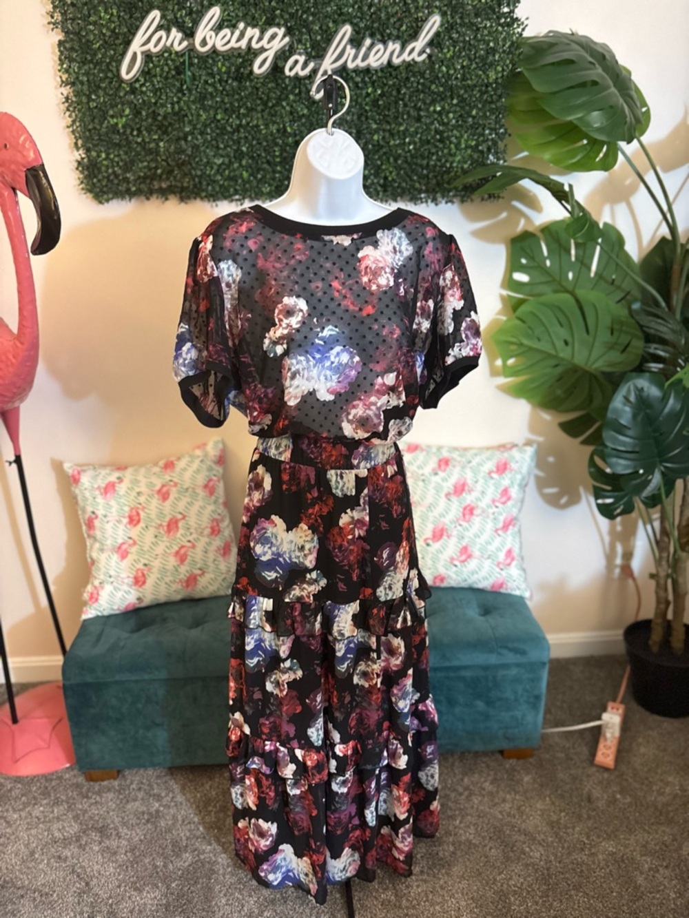 Torrid Floral Black & Purple 2 Piece Maxi Skirt Set
